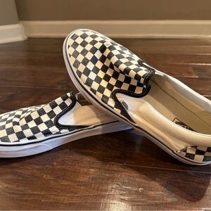 Vans Black and White Checkered Slip-Ons, Size 12